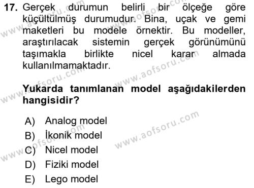 Yönetim Bilimi 2 Dersi 2023 - 2024 Yılı (Vize) Ara Sınavı 17. Soru