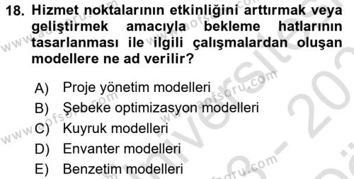 Yönetim Bilimi 2 Dersi 2023 - 2024 Yılı (Vize) Ara Sınavı 18. Soru