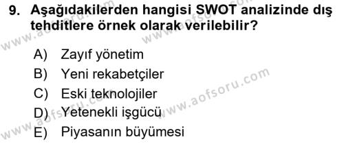 Yönetim Bilimi 2 Dersi 2023 - 2024 Yılı (Vize) Ara Sınavı 9. Soru