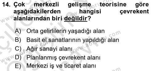 Kentleşme ve Konut Politikaları Dersi 2020 - 2021 Yılı Yaz Okulu Sınavı 14. Soru