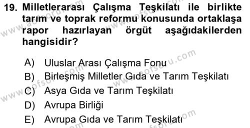 Kentleşme ve Konut Politikaları Dersi 2020 - 2021 Yılı Yaz Okulu Sınavı 19. Soru