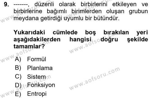 Kentleşme ve Konut Politikaları Dersi 2020 - 2021 Yılı Yaz Okulu Sınavı 9. Soru