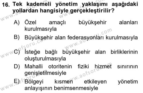 Kentleşme ve Konut Politikaları Dersi 2021 - 2022 Yılı (Vize) Ara Sınavı 16. Soru