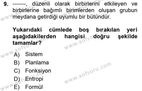 Kentleşme ve Konut Politikaları Dersi 2021 - 2022 Yılı (Vize) Ara Sınavı 9. Soru