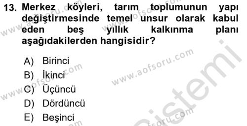 Kentleşme ve Konut Politikaları Dersi 2021 - 2022 Yılı Yaz Okulu Sınavı 13. Soru