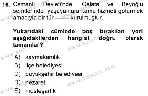 Kentleşme ve Konut Politikaları Dersi 2021 - 2022 Yılı Yaz Okulu Sınavı 16. Soru