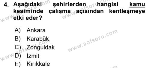 Kentleşme ve Konut Politikaları Dersi 2021 - 2022 Yılı Yaz Okulu Sınavı 4. Soru