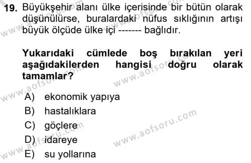 Kentleşme ve Konut Politikaları Dersi 2022 - 2023 Yılı (Vize) Ara Sınavı 19. Soru