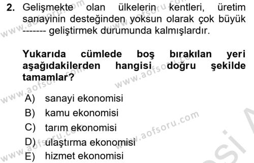 Kentleşme ve Konut Politikaları Dersi 2022 - 2023 Yılı (Vize) Ara Sınavı 2. Soru