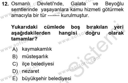 Kentleşme ve Konut Politikaları Dersi 2022 - 2023 Yılı (Final) Dönem Sonu Sınavı 12. Soru