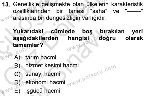 Kentleşme ve Konut Politikaları Dersi 2022 - 2023 Yılı (Final) Dönem Sonu Sınavı 13. Soru