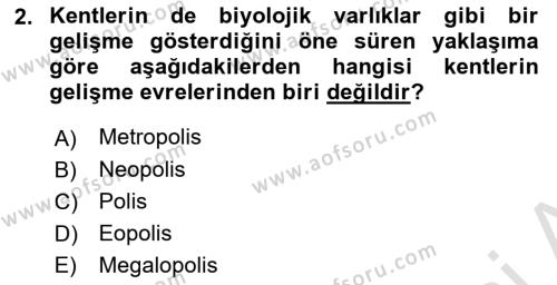 Kentleşme ve Konut Politikaları Dersi 2022 - 2023 Yılı (Final) Dönem Sonu Sınavı 2. Soru