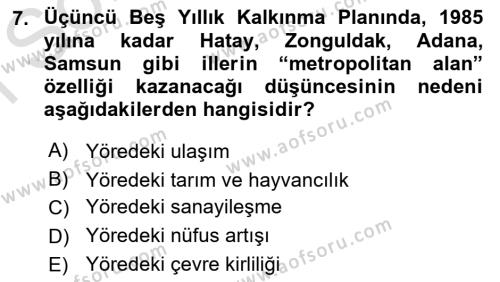 Kentleşme ve Konut Politikaları Dersi 2022 - 2023 Yılı (Final) Dönem Sonu Sınavı 7. Soru