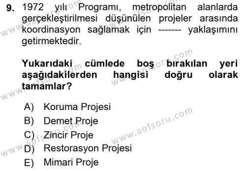 Kentleşme ve Konut Politikaları Dersi 2022 - 2023 Yılı (Final) Dönem Sonu Sınavı 9. Soru