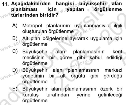 Kentleşme ve Konut Politikaları Dersi 2023 - 2024 Yılı (Vize) Ara Sınavı 11. Soru