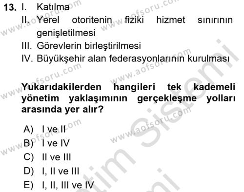 Kentleşme ve Konut Politikaları Dersi 2023 - 2024 Yılı (Vize) Ara Sınavı 13. Soru