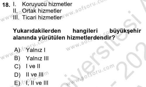 Kentleşme ve Konut Politikaları Dersi 2023 - 2024 Yılı (Vize) Ara Sınavı 18. Soru