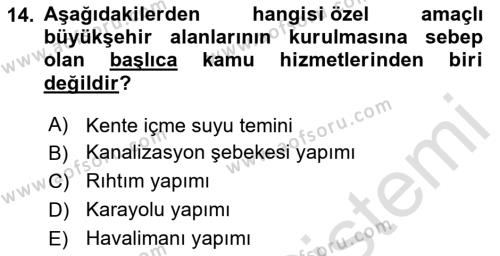 Kentleşme ve Konut Politikaları Dersi 2024 - 2025 Yılı (Vize) Ara Sınavı 14. Soru