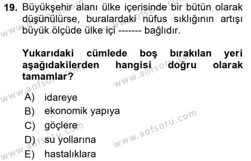 Kentleşme ve Konut Politikaları Dersi 2024 - 2025 Yılı (Vize) Ara Sınavı 19. Soru