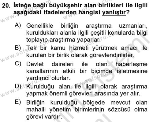 Kentleşme ve Konut Politikaları Dersi 2024 - 2025 Yılı (Vize) Ara Sınavı 20. Soru