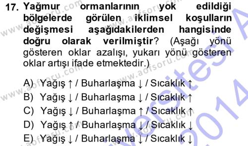 Çevre Sorunları ve Politikaları Dersi 2013 - 2014 Yılı (Vize) Ara Sınavı 17. Soru