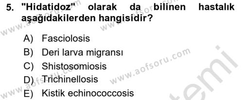 Temel Veteriner Parazitoloji Dersi 2020 - 2021 Yılı Yaz Okulu Sınavı 5. Soru