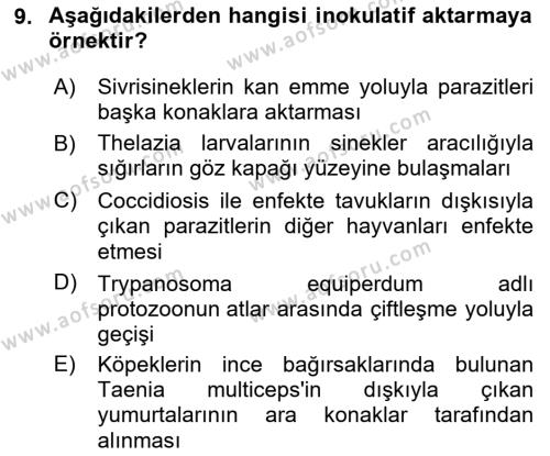 Temel Veteriner Parazitoloji Dersi 2020 - 2021 Yılı Yaz Okulu Sınavı 9. Soru