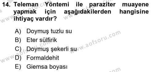 Temel Veteriner Parazitoloji Dersi 2021 - 2022 Yılı (Final) Dönem Sonu Sınavı 14. Soru