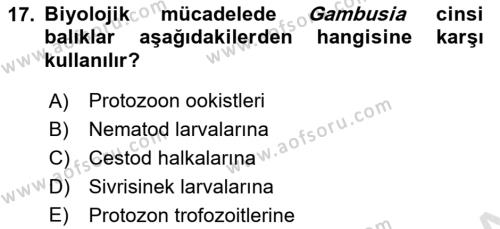 Temel Veteriner Parazitoloji Dersi 2021 - 2022 Yılı (Final) Dönem Sonu Sınavı 17. Soru