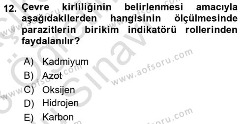 Temel Veteriner Parazitoloji Dersi 2022 - 2023 Yılı Yaz Okulu Sınavı 12. Soru