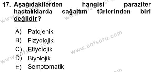 Temel Veteriner Parazitoloji Dersi 2022 - 2023 Yılı Yaz Okulu Sınavı 17. Soru