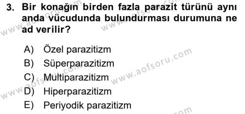 Temel Veteriner Parazitoloji Dersi 2022 - 2023 Yılı Yaz Okulu Sınavı 3. Soru