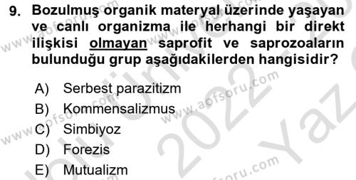 Temel Veteriner Parazitoloji Dersi 2022 - 2023 Yılı Yaz Okulu Sınavı 9. Soru