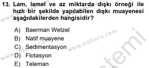 Temel Veteriner Parazitoloji Dersi 2023 - 2024 Yılı (Final) Dönem Sonu Sınavı 13. Soru