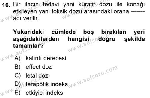 Temel Veteriner Parazitoloji Dersi 2023 - 2024 Yılı (Final) Dönem Sonu Sınavı 16. Soru