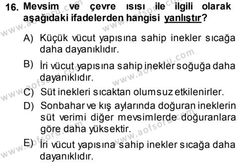 Temel Zootekni Dersi 2013 - 2014 Yılı (Vize) Ara Sınavı 16. Soru
