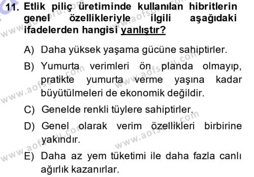 Temel Zootekni Dersi 2014 - 2015 Yılı (Vize) Ara Sınavı 11. Soru