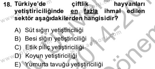 Temel Zootekni Dersi 2014 - 2015 Yılı (Final) Dönem Sonu Sınavı 18. Soru