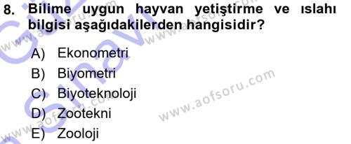 Temel Zootekni Dersi 2015 - 2016 Yılı (Vize) Ara Sınavı 8. Soru
