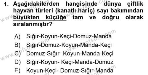 Temel Zootekni Dersi 2016 - 2017 Yılı (Vize) Ara Sınavı 1. Soru