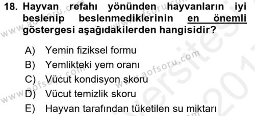 Temel Zootekni Dersi 2016 - 2017 Yılı (Final) Dönem Sonu Sınavı 18. Soru