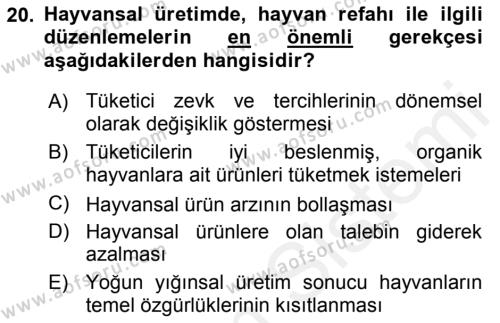 Temel Zootekni Dersi 2018 - 2019 Yılı (Final) Dönem Sonu Sınavı 20. Soru