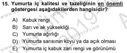 Temel Zootekni Dersi 2019 - 2020 Yılı (Vize) Ara Sınavı 15. Soru