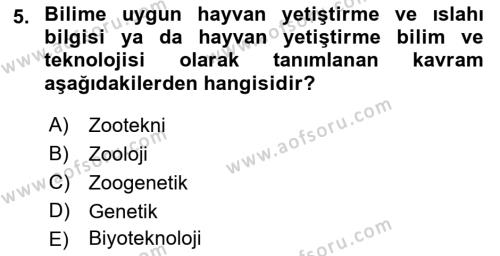 Temel Zootekni Dersi 2019 - 2020 Yılı (Vize) Ara Sınavı 5. Soru