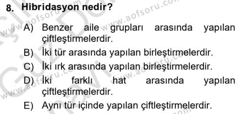 Temel Zootekni Dersi 2019 - 2020 Yılı (Vize) Ara Sınavı 8. Soru