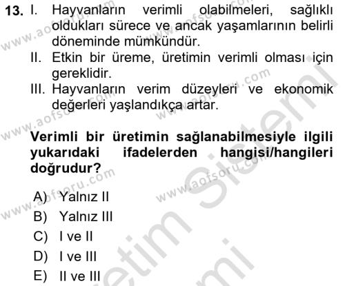 Temel Zootekni Dersi 2022 - 2023 Yılı (Vize) Ara Sınavı 13. Soru