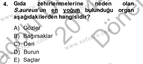Hijyen ve Sanitasyon Dersi 2014 - 2015 Yılı (Final) Dönem Sonu Sınavı 4. Soru