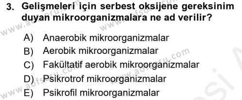 Hijyen ve Sanitasyon Dersi 2015 - 2016 Yılı Tek Ders Sınavı 3. Soru