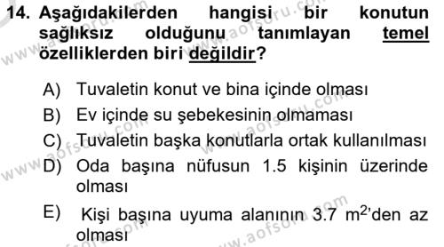 Hijyen ve Sanitasyon Dersi 2020 - 2021 Yılı Yaz Okulu Sınavı 14. Soru