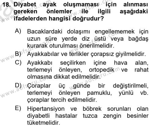 Hijyen ve Sanitasyon Dersi 2020 - 2021 Yılı Yaz Okulu Sınavı 18. Soru